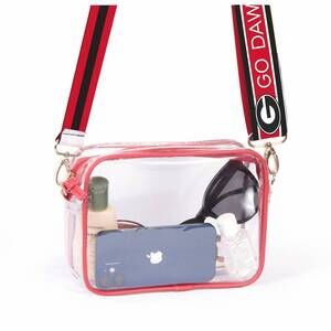 NEW DESDEN bridget clear purse with reversible patterned shoulder straps in geor